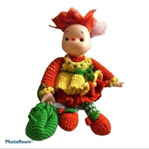 Vintage Crochet Rainbow Clown Girl Doll Halloween Handmade‎
